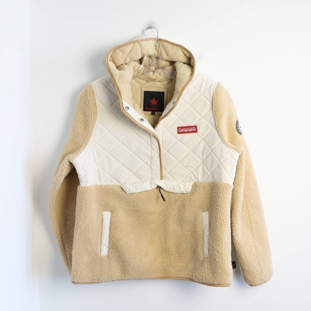 Canadiana x RCGS Women's Sherpa Popover Hoodie Jacket Shearling teddy quilted M - Picture 5 of 12